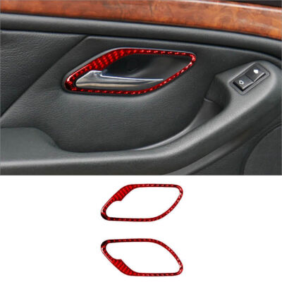 For BMW 5 Series E39 M5 Red Carbon Fiber Interior Rear Door Handle Cover Trim 2*