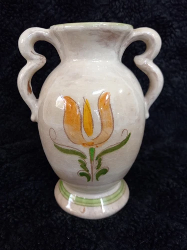 Stangl Terra Rosa Yellow Tulip Vase 6" Small  Scrolling Handles Made in USA