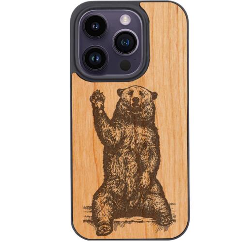 Für iPhone 15 Pro Plus 14 13 12 Grizzlybär Holz stoßfeste Handyhülle Cover - Bild 1 von 9