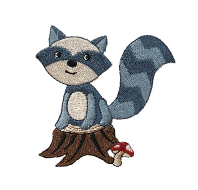 Woodland Raccoon - Mushroom/Tree Stump - Iron on Patch