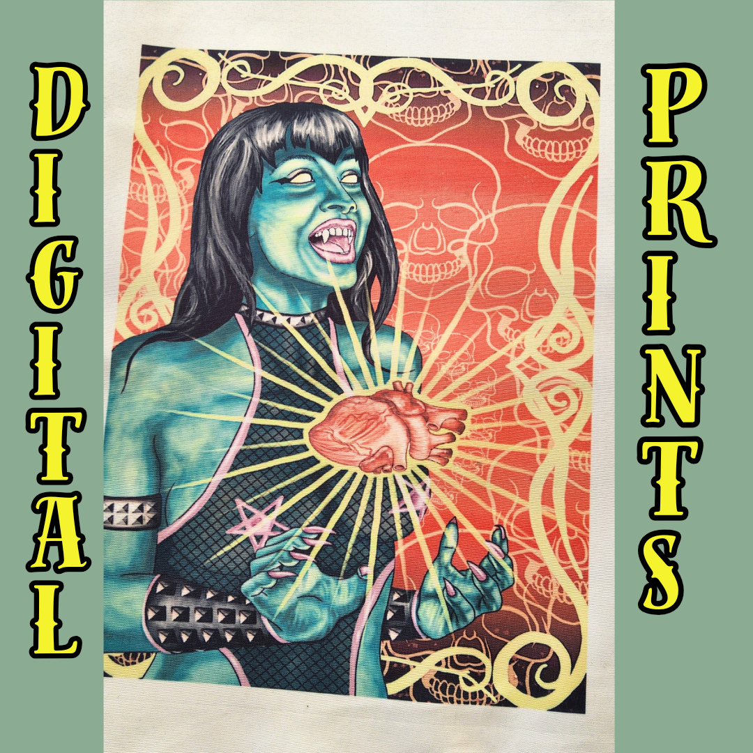 Green sci-fi pinup girl digital print art unique fantasy woman vibrant succubus