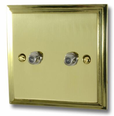 G&H VB237 Victorian Plate Polished Brass 2 Gang Sat Socket Point