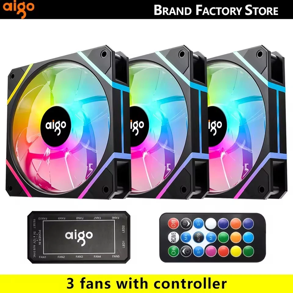 Aigo AM12 Rgb Fan Ventoinha PC Controladora 120mm Computer Case Fan Kit 6pin - Image 3 of 4