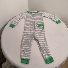 Cozy Boys Zip Up 1 Piece Pajamas 18M Striped Carters Sleepware Alligator Patch