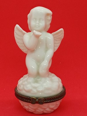 White Porcelain Angel Cherub Hinged Trinket Box