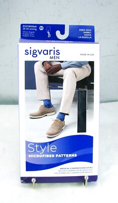 Sigvaris 832CMSM49 Kniehoch Kompressionssocken 20-30 Mmhg Onyx Argyle Ms Nib