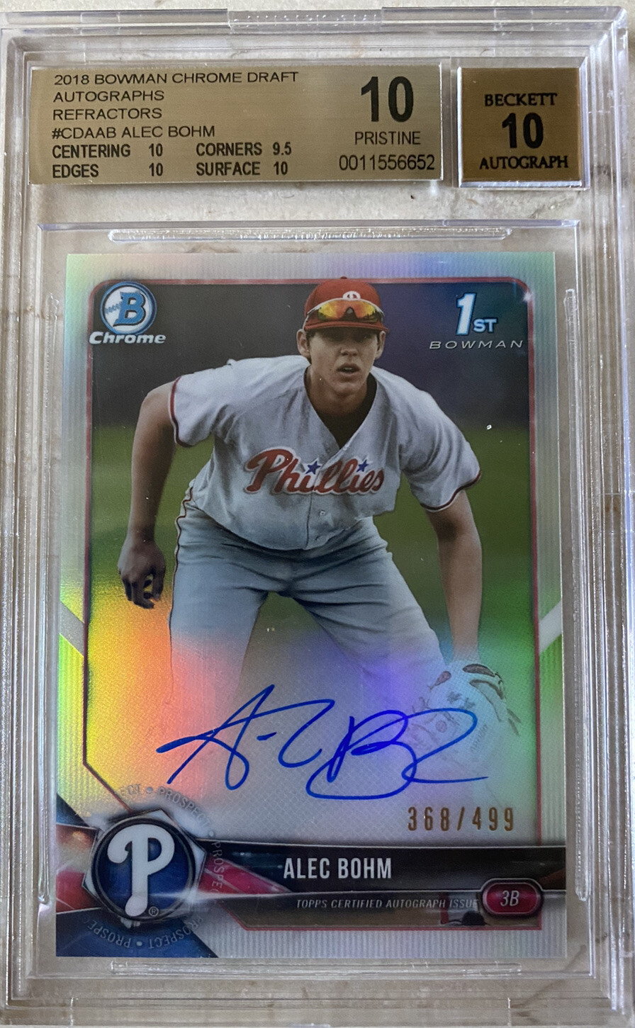 2018 Bowman Chrome Draft Refractor Alec Bohm ROOKIE RC AUTO /499 BGS 10/10 Nice!
