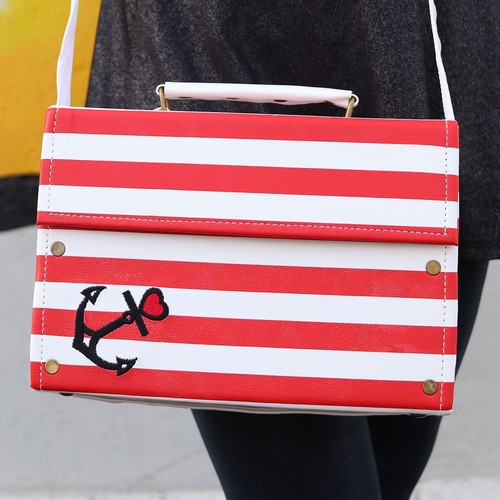 Kameratasche Koffertasche AHOI ANKER rot weiss gestreifte Tasche Umhängetasche - Picture 6 of 9