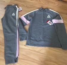 Reebok Flint Grey Jacket  Slim Pants Set 2 Pc Jacket Size 14-16 Pants SZ 10-12