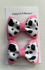 Pair of Pink with Cow Print Hair Bows