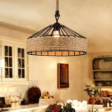 Natural Jute Rope Pendant Light with E27 Bulb – Rustic Ceiling Lamp