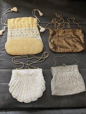 Lot of 4 Vintage / Antique Small Purses Clutches Draw String Evening Bags