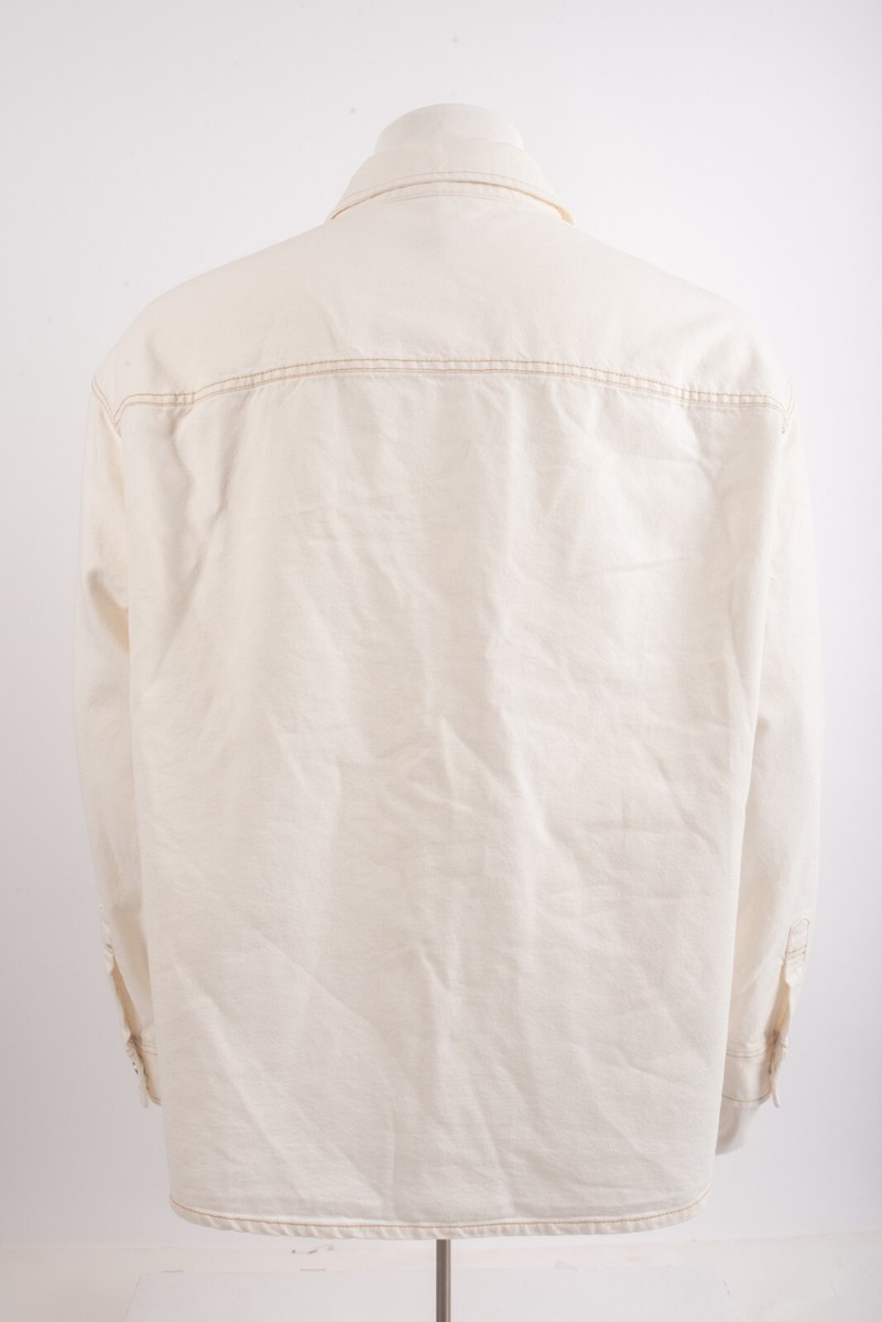 Zara Mens Overshirt Shirt Contrast Topstitching XL Off White