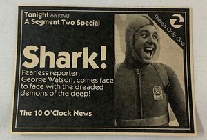 1980 KTVU tv news ad ~ GEORGE WATSON shark!