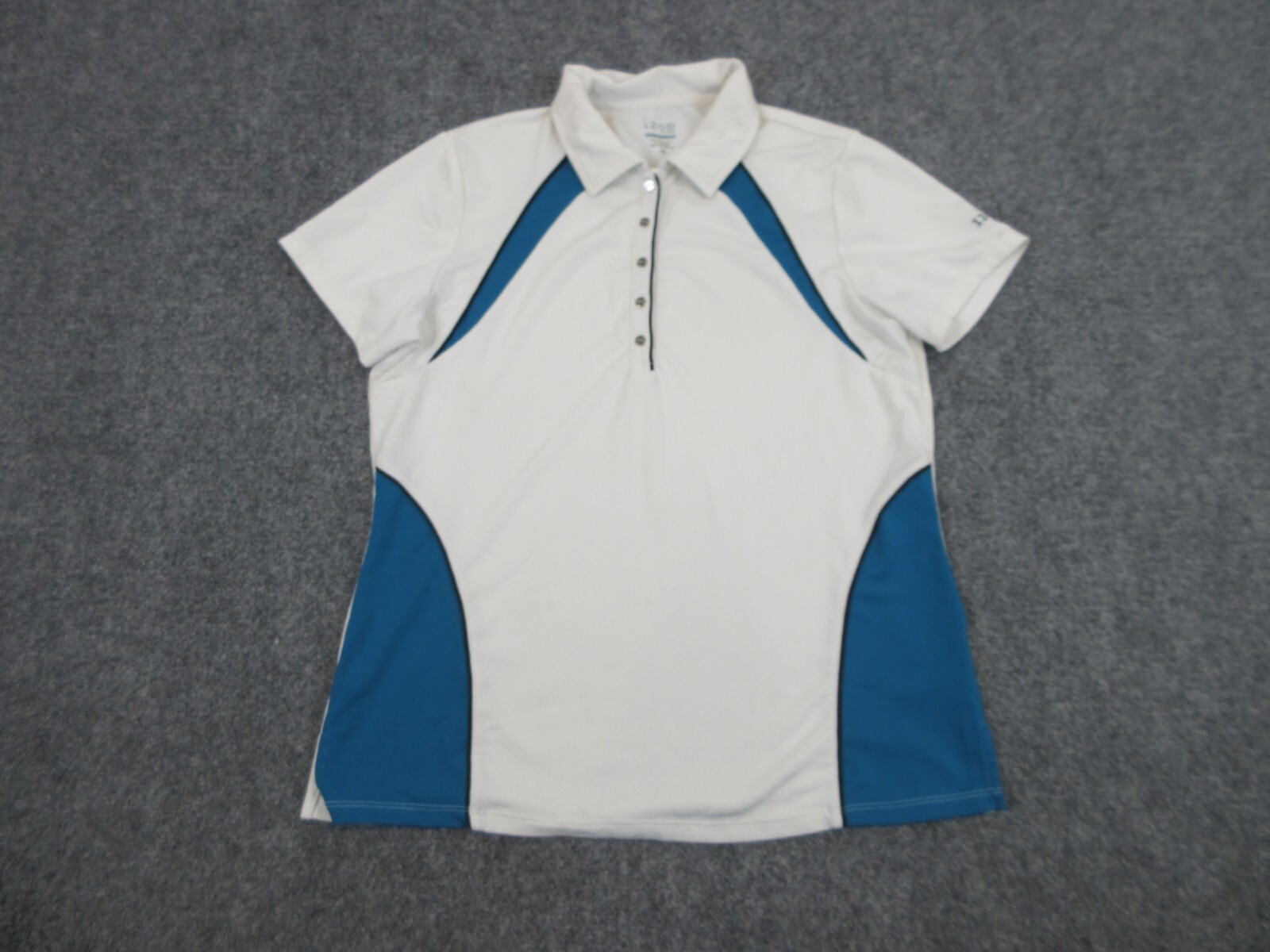 Izod Womens Medium Polo Shirt White Blue Snap Golf Casual-image
