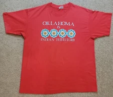VINTAGE 80s OKLAHOMA IS INDIAN TERRITORY RED NATIVE AMERICAN T-SHIRT XL USA MADE