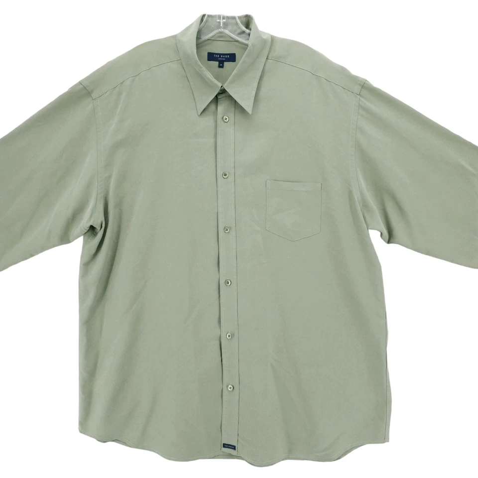 Camisa Ted Baker Verde Mezcla Polinósica Suave Sedosa Manga Larga Talla 6 - 2XL Foto 2 de 4