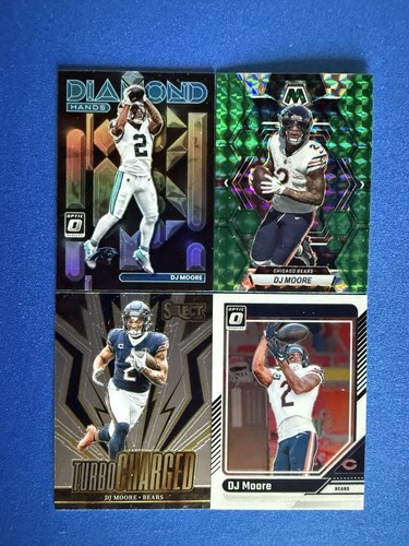 DJ Moore 4-card lot '23 Mosaic Green+'22 Optic Diamond Hands Holo+more ...