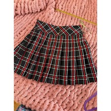 Y2K Red Black Plaid Pleated Mini Skirt Dark Academia Schoolgirl Punk Small