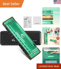 Portable 10-Hole Brass Harmonica with Case - Modern Green Style for All Players