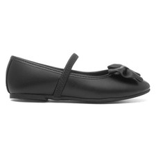 Walkright Girls Shoes Black Kids Ballerina School Bow Slip On Lacyann SIZE