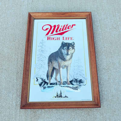 Miller High Life Wildlife Series The Timber Wolf Framed Breweriana Mirror