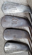 4 Antique Vintage 1920's Interesting Scottish Made Hickory Wood Shaft Golf Clubs