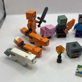 Lego Minecraft Minifigures Lot Of 8 Steve Foxes Exploding Creeper And More