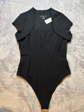 American Eagle Ribbed Black Bodysuit Size Large