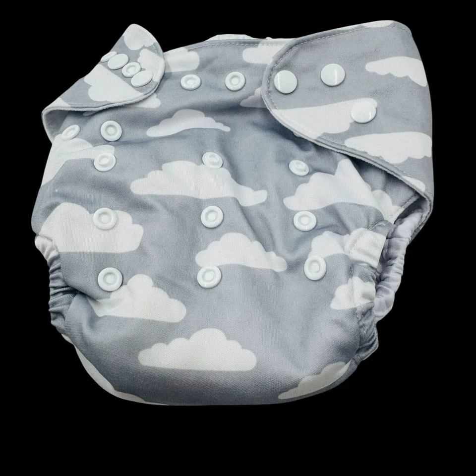 Reusable Baby Cloth Diapers W/ Inserts One Size Cloud & Polka Dot Patterns - Image 3 of 4