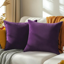 Purple Velvet Pillow Covers 18x18 Inch Set of 2, Soft Solid Decorative Square Th