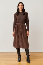 VTG 70's Corduroy Midi Skirt Sz 24" S-line Button Front Brown ILGWU Union USA