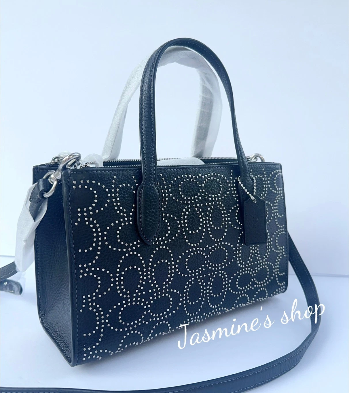 Borsa Coach Nina piccola nuova con etichetta con rivetti firmati CX266 nera