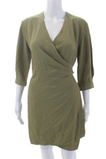 Everlane Womens V-neck Short Sleeve Pockets Wrap Dress Olive Green Size 2