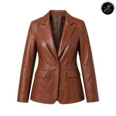Women s Genuine Sheepskin Leather Blazer Classic Style Coat Brown Leather Jacket