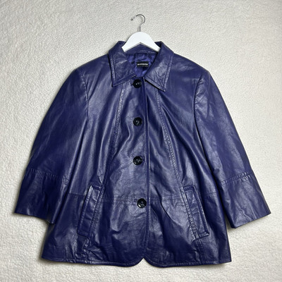 Purple Faux Vegan Leather Jacket Button Up Peacoat Samoon Gerry Weber L (56)