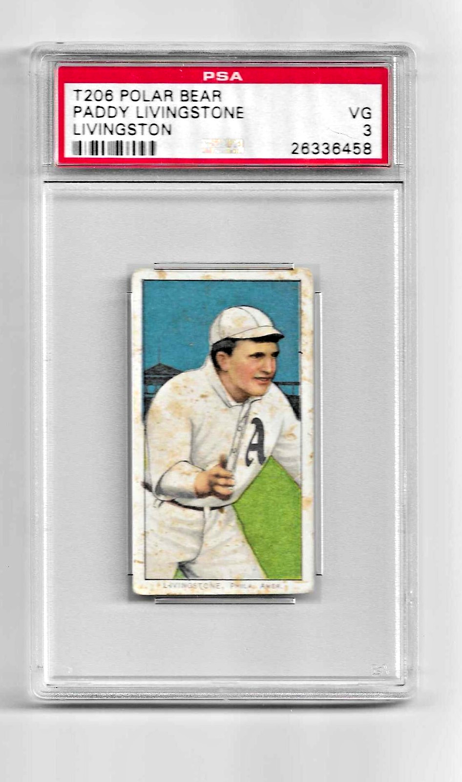 1909-1911 T206 POLAR BEAR TOBACCO BASEBALL CARD PSA 3 PADDY LIVINGSTON ATHLETICS