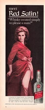 Red Satin Whiskey Ad Vintage 1960s Mid Century Retro Bar Wall Art Decor 1966