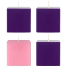 Mega Candles Unscented 3" x 3" Advent Square Pillar Candle - Assorted, Set of 4