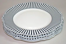 Monterey Bay Dark Blue Stripes Fine Porcelain 8" Salad Plates Set of Four New