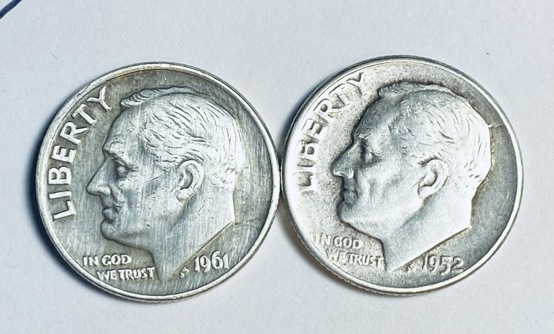 1952-1961  P Silver Roosevelt Dime, 2 dime from those