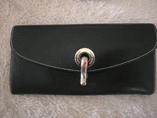 Kate Spade Black Leather Envelope Wallet  Pink Interior With Gold Polka Dots