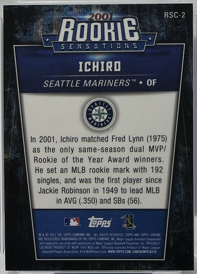 Ichiro Suzuki PSA 10- 2015 Topps Chrome ‘2001 Sensations’ -Mariners, ROY, HOF view 8
