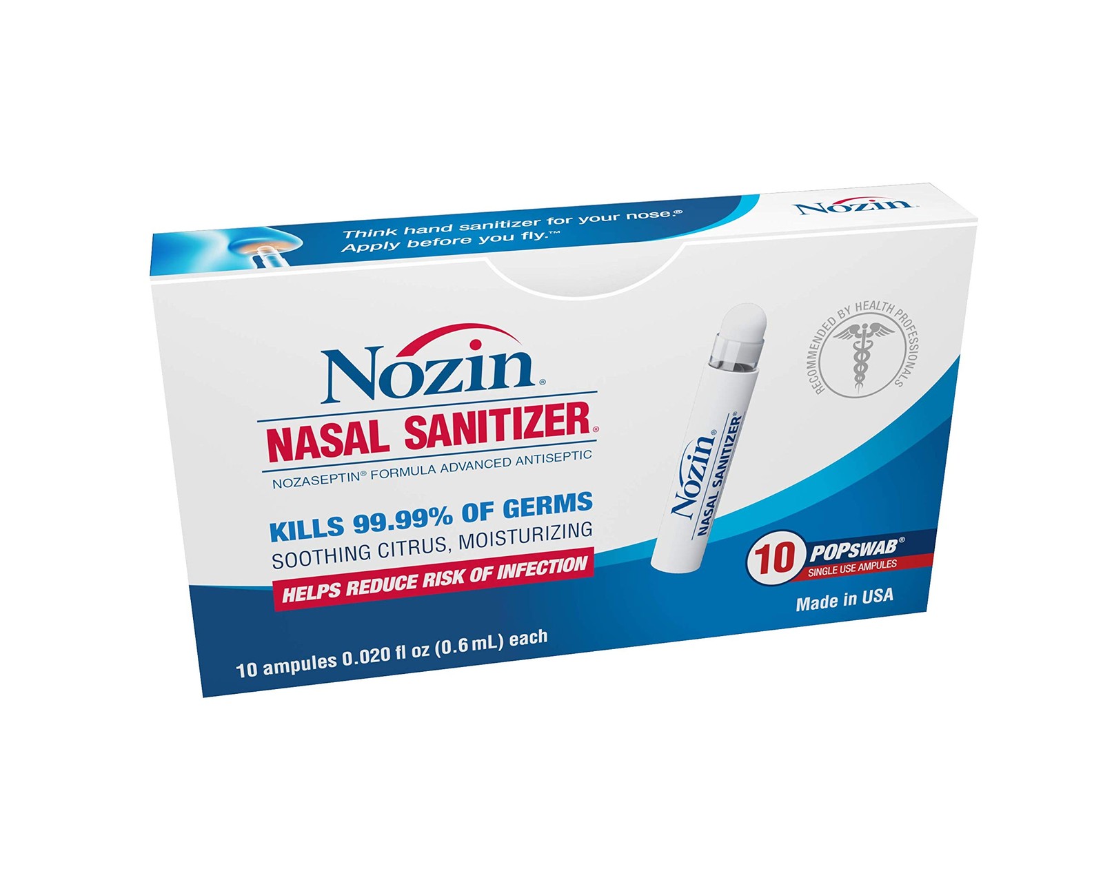 ® Nasal Sanitizer® Antiseptic Popswab® Ampules 10ct Pack | Kills 99.99% of Ge...
