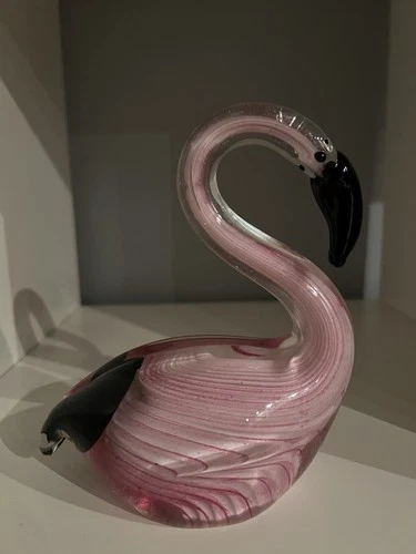 Vintage 6.5" Murano Style Hand Blown Art Glass Pink FLAMINGO Figurine Unmarked