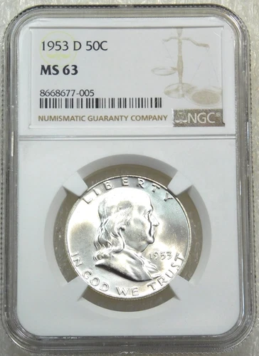 1953 D Franklin Half Dollar NGC MS63 98%FBL Frosty Just Graded New Holder #S257B