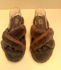 UGG Scuffita Women's Brown Fur Lined Comfort Slip On Slide Slippers US 9