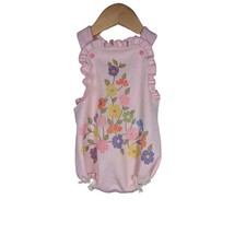 Vintage Carters Pink Knit Floral Romper 18 Months Lace Ruffle Sunsuit Bubble