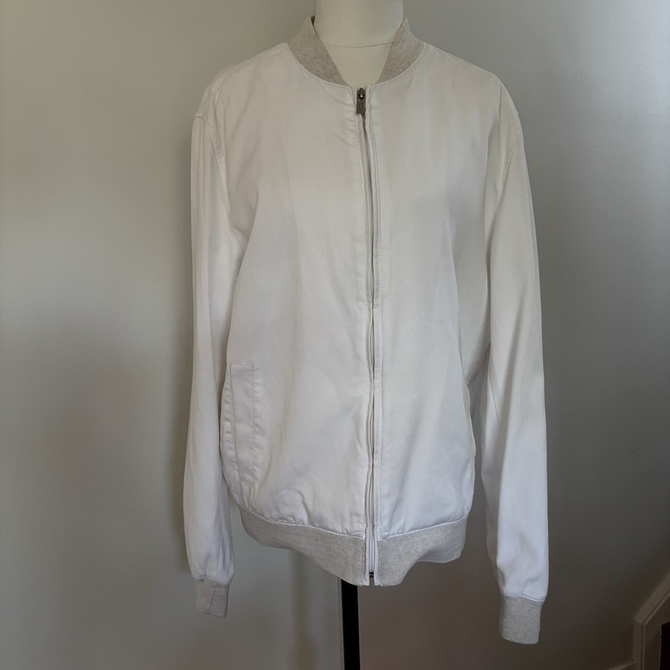 Alfani White Bomber Jacket Lightweight Zip Up Minimal Size S