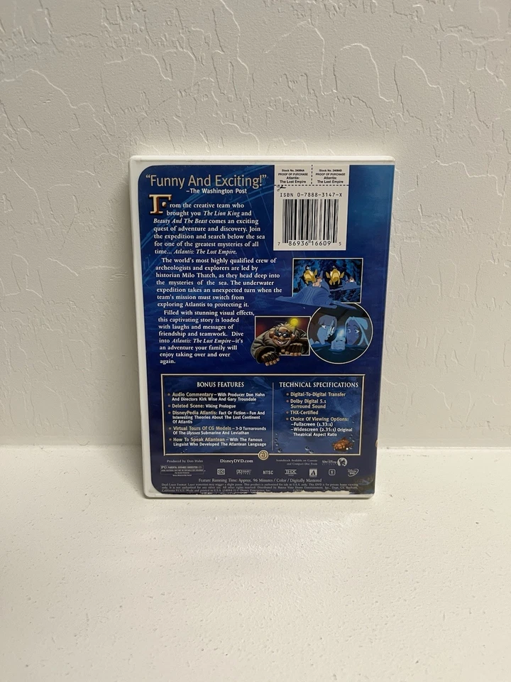 Atlantis: The Lost Empire (DVD, 2001) Complete w/ Insert Tested Very Good - Image 2 of 4